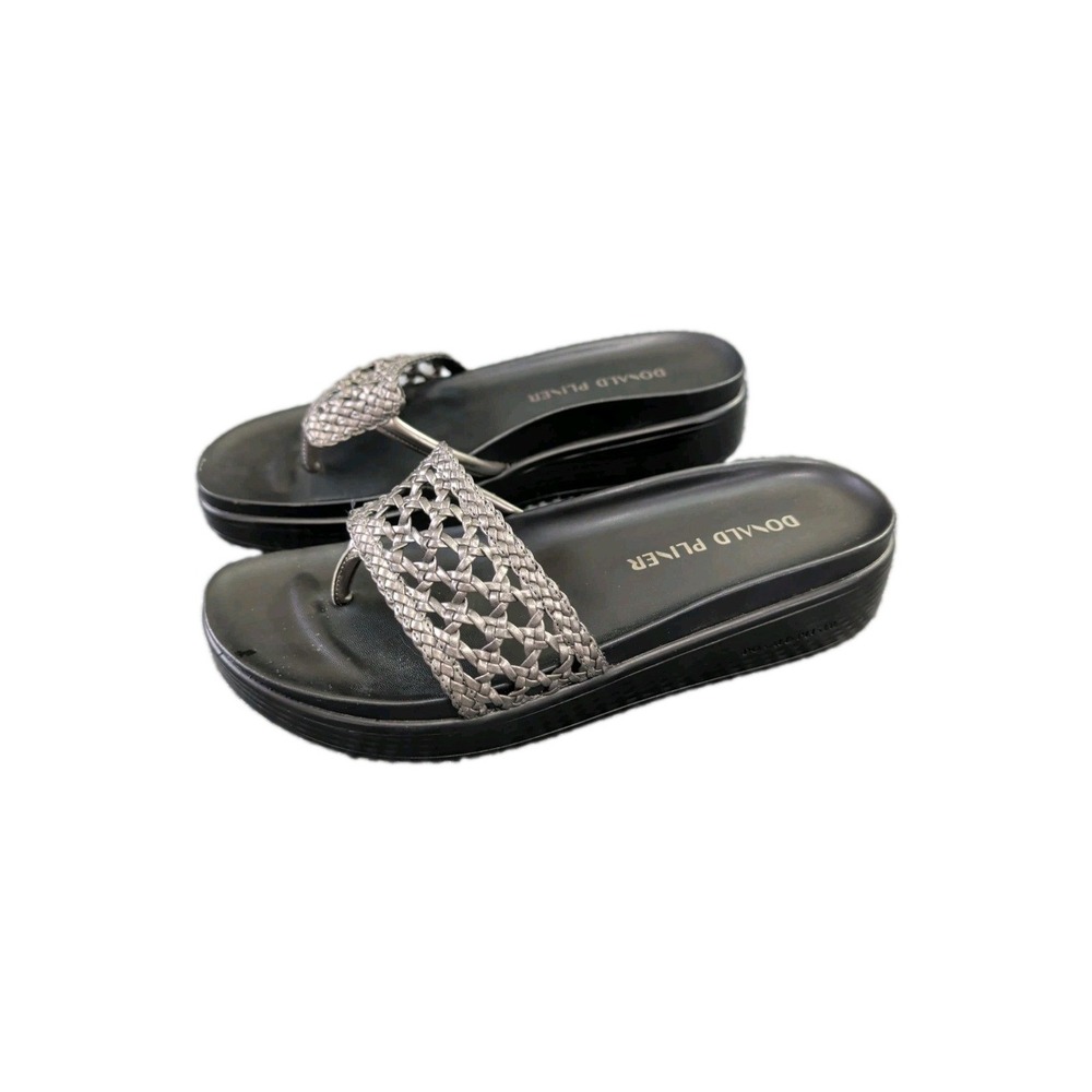 Donald Pliner Fifi Wedge Platform Sandals Womens‎ 8 Gunmetal Gray Resort Chic